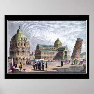 Póster vintage de arte de la Basílica y Torre de P