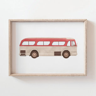 Póster vintage de autobús acuarela roja