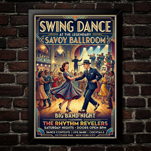 Póster vintage de baile swing