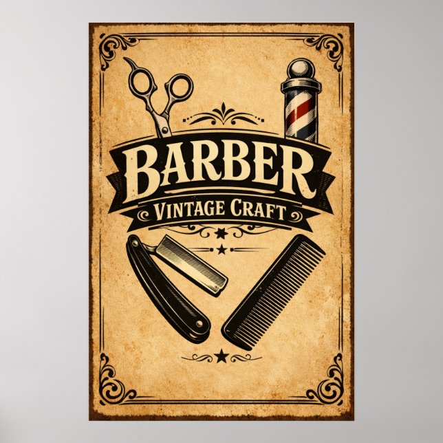 Póster vintage de barbería - Impresión retro de he (Frente)