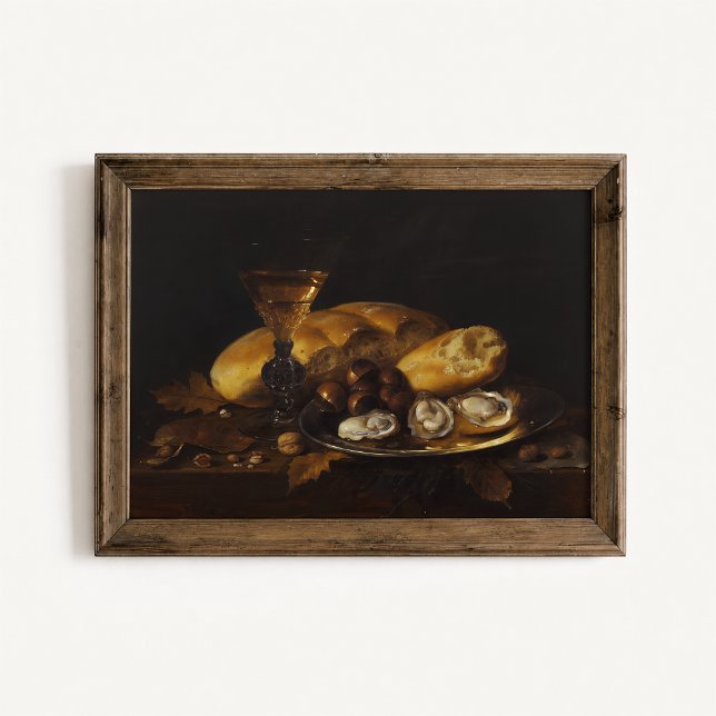 Póster vintage de bodegón holandés de otoño (Dutch Autumn Still Life Poster - close-up view (frame/decor not included))