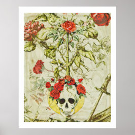 Póster Vintage de Calavera y Rosal