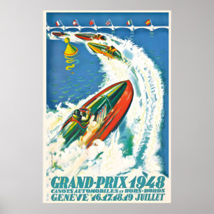 Póster vintage de coche de carreras del Gran Premi
