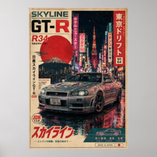 Póster Vintage de Coche Deportivo Japonés | Wa Mon