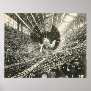 Póster vintage de construcción del dirigible USS S