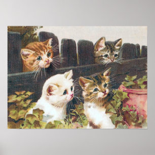 Póster Vintage de "cuatro gatitos"