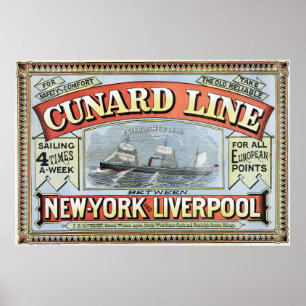 Póster vintage de Cunard Line Nueva York-Liverpool