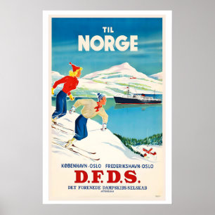 Póster vintage de deporte de esquí en Noruega
