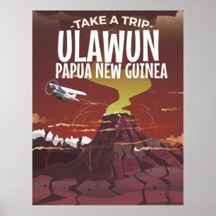Póster vintage de dibujos animados de Ulawun Papúa