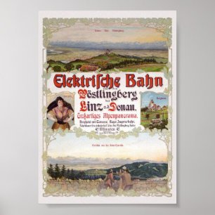 Póster vintage de Elektrische Bahn Austria 1902