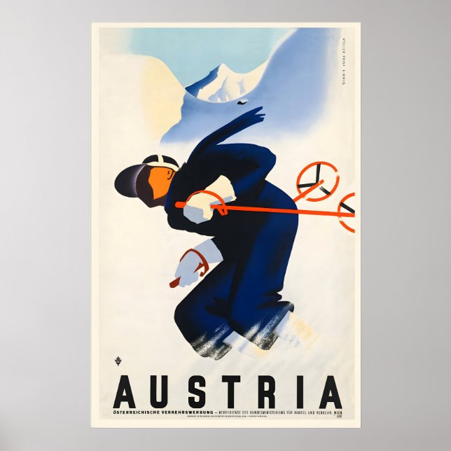 Póster vintage de esquí de Austria - Impresión enm (Frente)
