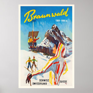 Póster vintage de esquí de Braunwald Suiza - Enmar