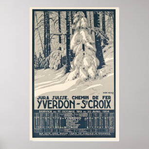 Póster vintage de esquí de Jura Suiza - Impresión 
