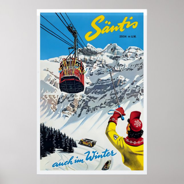 Póster vintage de esquí de Säntis Suiza - Enmarcad (Frente)