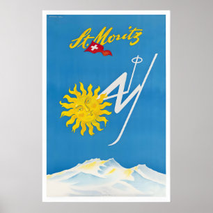 Póster vintage de esquí de St. Moritz Suiza - Enma