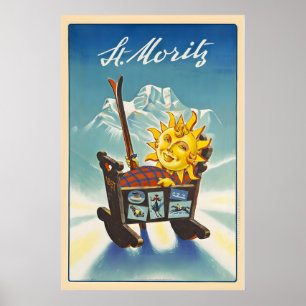 Póster vintage de esquí de St. Moritz Suiza - Enma