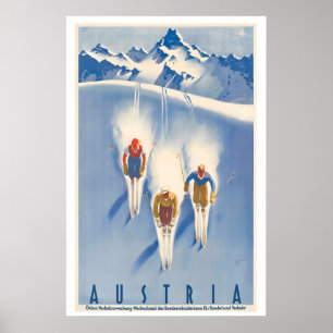 Póster vintage de esquí en Austria