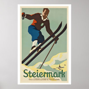 Póster vintage de esquí en Styria Deportes de invi