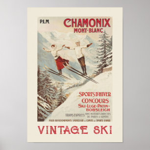 Póster vintage de esquí francés de Chamonix Mont B