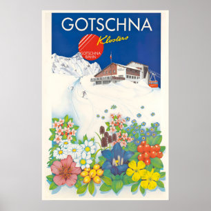 Póster Vintage de Esquí Gotschna Klosters Suiza