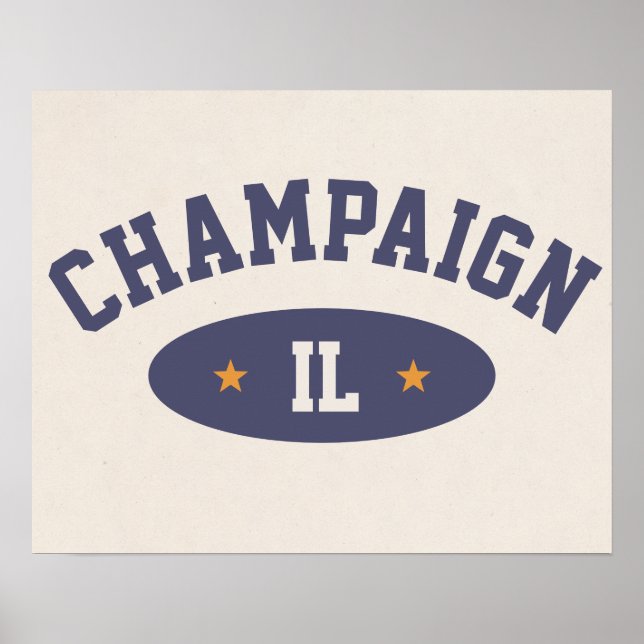 Póster vintage de estilo atlético de Champaign, Il (Frente)