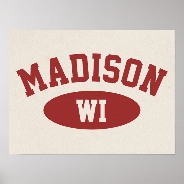 Póster vintage de estilo atlético de Madison, Wisc (Frente)