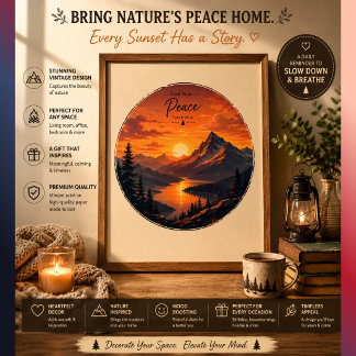 Póster vintage de fogata al atardecer | Montaña rú