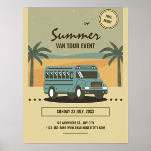 Póster vintage de gira de verano, campamento de ve