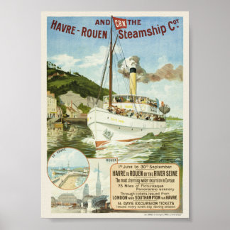 Póster vintage de Havre-Rouen Steamship Coy. 1895