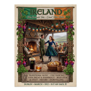 Póster vintage de Irlanda, Isla Esmeralda - Baile 