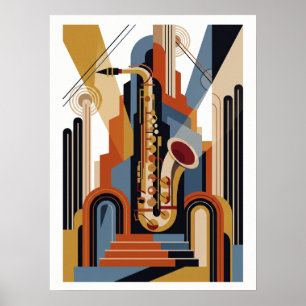 Póster vintage de jazz Art Déco simple