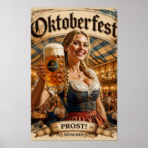 Póster vintage de la alegre sala de Oktoberfest