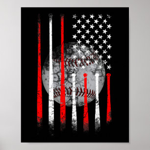 Póster Vintage de la bandera estadounidense del béisbol d