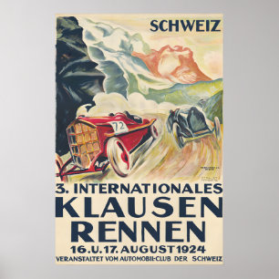 Póster vintage de la carrera de autos suiza de 192