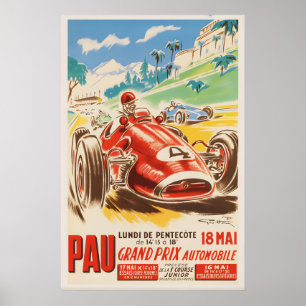 Póster vintage de la carrera de coches del Gran Pr