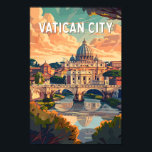 Póster Vintage de la Ciudad del Vaticano<br><div class="desc">Diseño de viaje vectorial retro de la Ciudad del Vaticano. La Ciudad del Vaticano,  una ciudad-estado rodeada por Roma,  Italia,  es la sede de la Iglesia Católica Romana. Es el hogar del Papa y un tesoro de arte icónico y arquitectura.</div>
