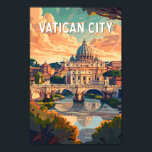 Póster Vintage de la Ciudad del Vaticano<br><div class="desc">Diseño de viaje vectorial retro de la Ciudad del Vaticano. La Ciudad del Vaticano,  una ciudad-estado rodeada por Roma,  Italia,  es la sede de la Iglesia Católica Romana. Es el hogar del Papa y un tesoro de arte icónico y arquitectura.</div>