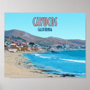 Póster Vintage de la Costa Central de Cayucos California