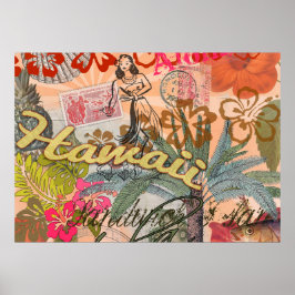 Póster Vintage de la flor hawaiana hula