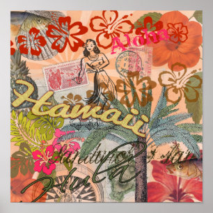 Póster Vintage de la flor hawaiana hula