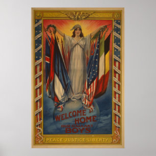 Póster vintage de la justicia de paz y la libertad