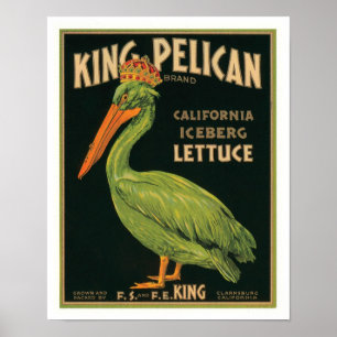 Póster Vintage de la lechuga de iceberg de rey Pelican