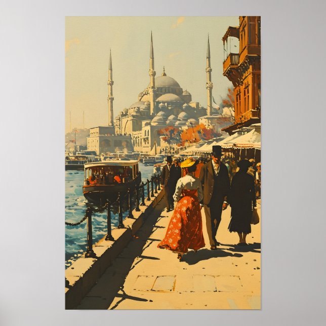 Póster Vintage de la Mezquita Azul de Estambul (Frente)