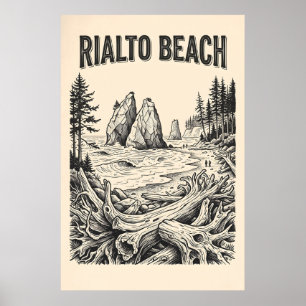 Póster vintage de la playa Rialto Olympic WA