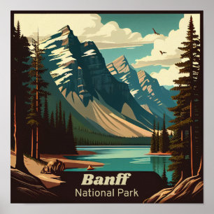 Póster Vintage de la Plaza del Parque Nacional Banff