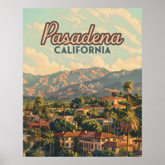 Póster Vintage de las montañas de Pasadena Los Angeles Ca