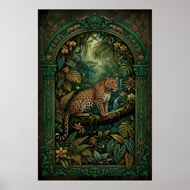Póster Vintage de Leopardo Tropical (Frente)