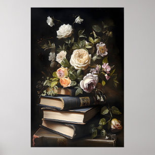 Póster Vintage de Libros Florales, Dark Academia