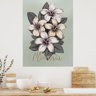 Póster Vintage de Maui Plumeria Dorada