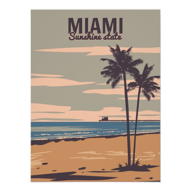 Póster Vintage de Miami Beach. Playa (Anverso)